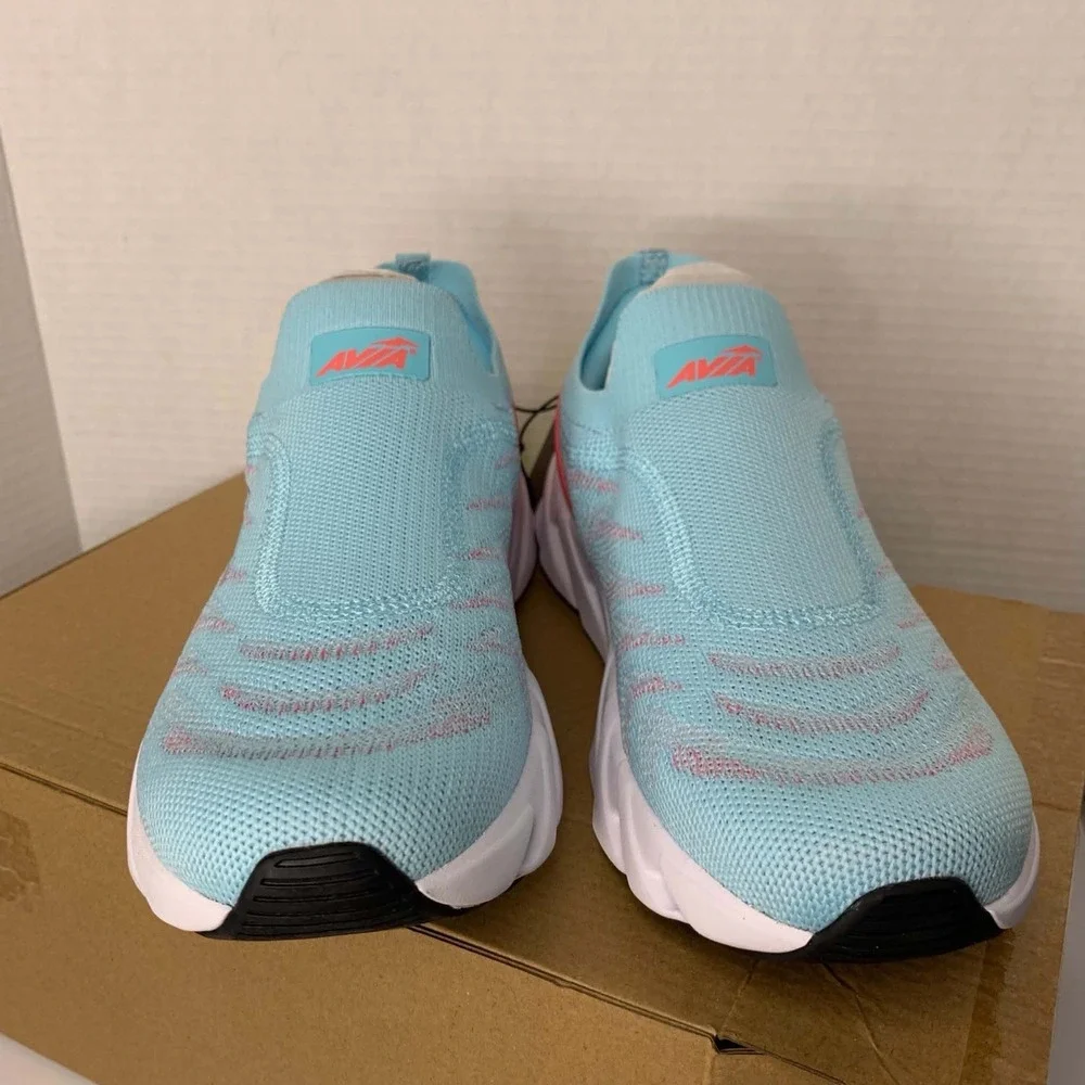 New Girl's Big Kids Avia Easy On Off Memory Foam Athletic Shoes Teal Pink Size 6